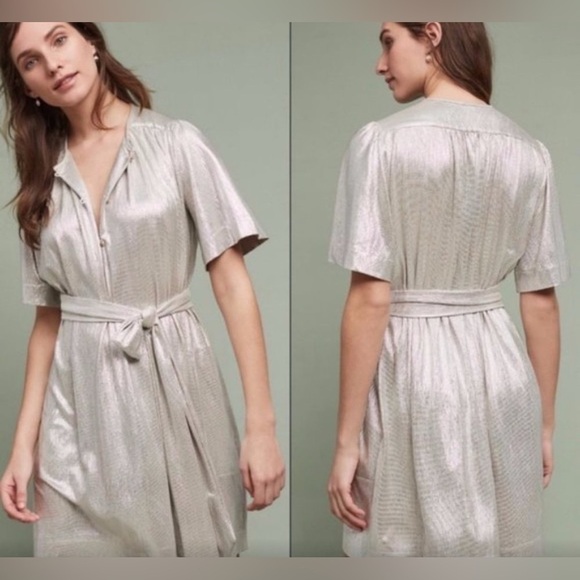 Sabina Musayev Mercury Mini Dress Metallic Shimmer Mini Dress Tie Front Size M - Picture 2 of 7